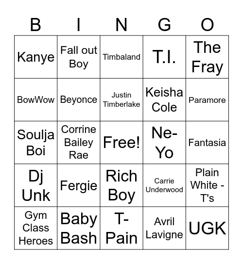 The Hits 2007 Bingo Card