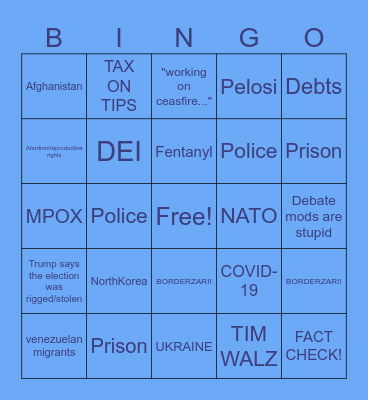 DEBATE BINGO Card