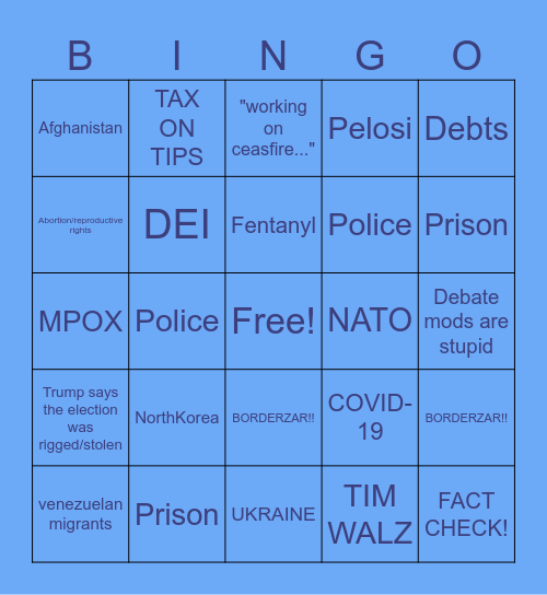 DEBATE BINGO Card