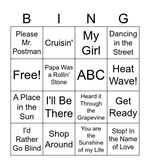 Motown Bingo! Bingo Card