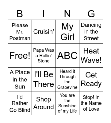 Motown Bingo! Bingo Card