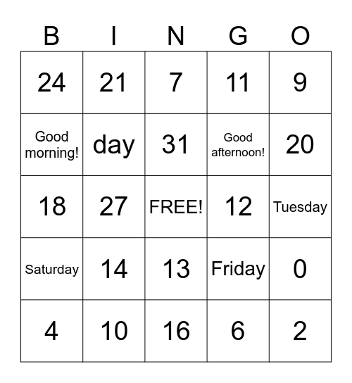 Spanish Numbers Bingo Card