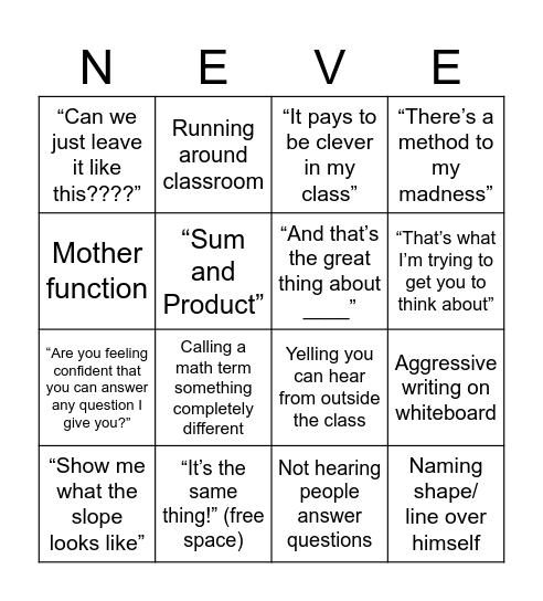 Neves' Bingo Card