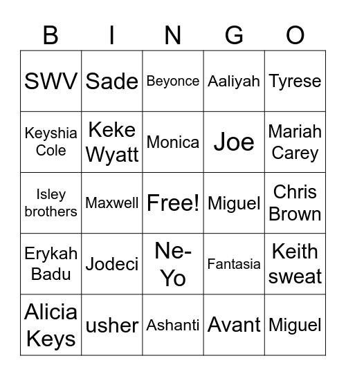 RnB Bingo Card