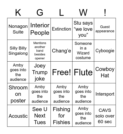 Gorge Gizzy Bingo Card
