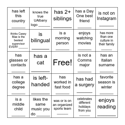 Find Someone Who ... Bingo Card