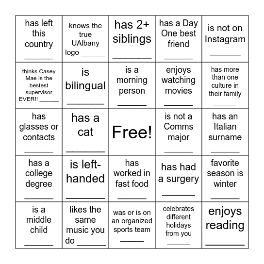 Find Someone Who ... Bingo Card