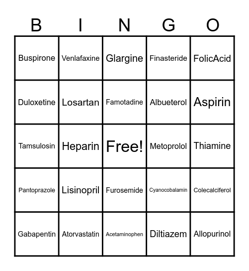 Pharm Bingo Card