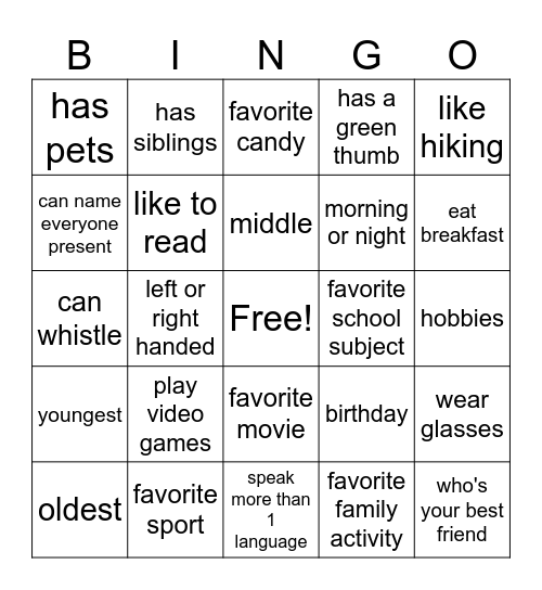 Get to Know You Bingo Card