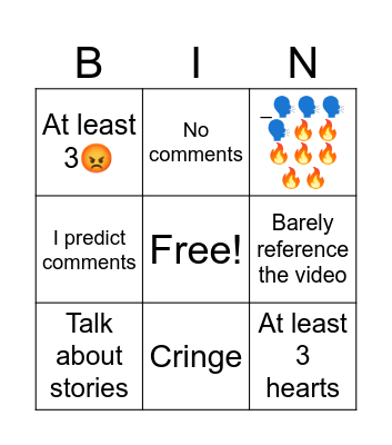 YouTube comment Bingo Card