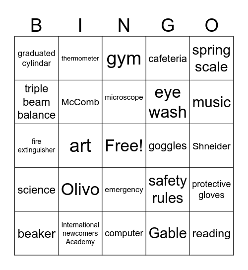 safety and lab tools Bingo Card