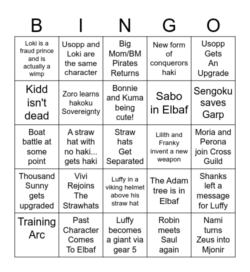 Elbaf Bingo Card Bingo Card