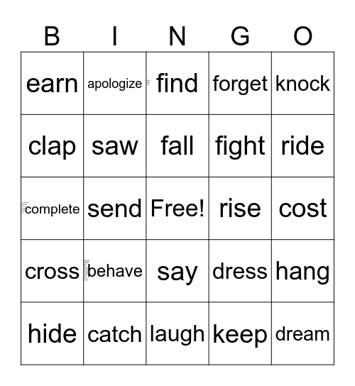 Do you know your irregular verbs? Bingo Card