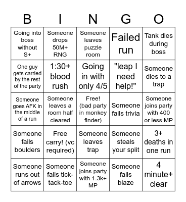 Dungeons Bingo Card