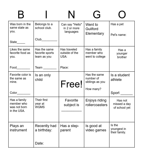 Start With Hello Bingo Card