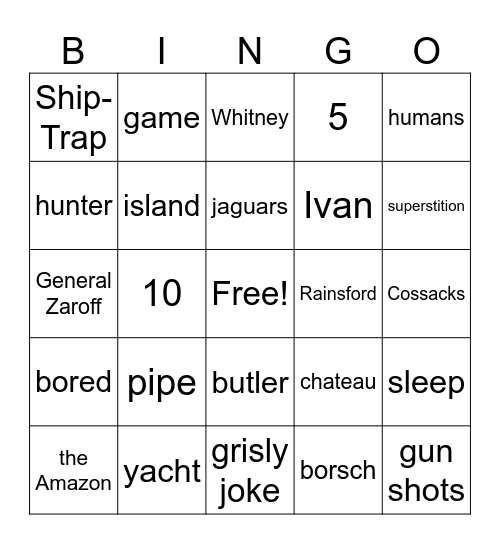 The Most Dangerous Game Bingo Card