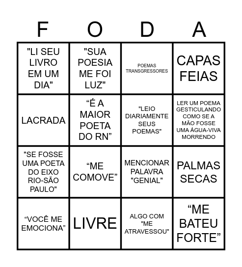 POESIA É FODA Bingo Card