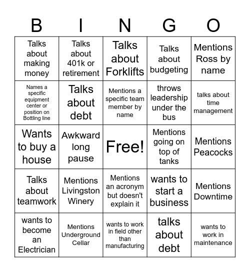 2024 Summer Interns Bingo Card