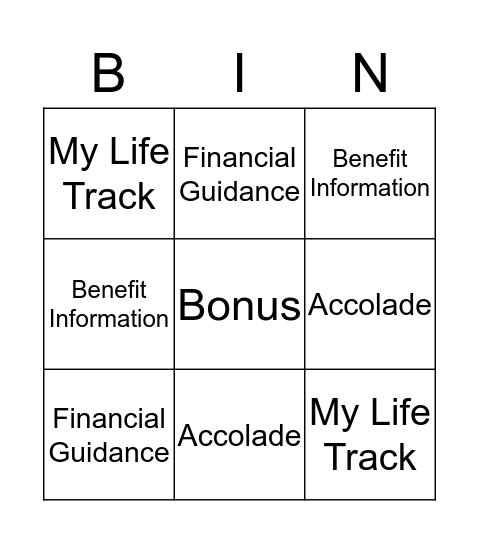 Employee Benefit Bingo Card