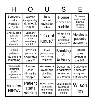 House MD Bingo Card