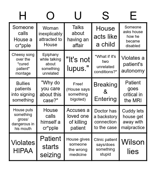 House MD Bingo Card