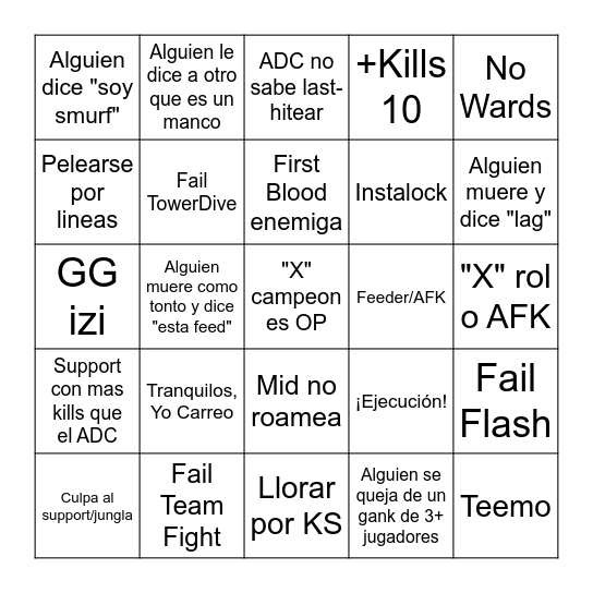 League of Legends Bingo Card