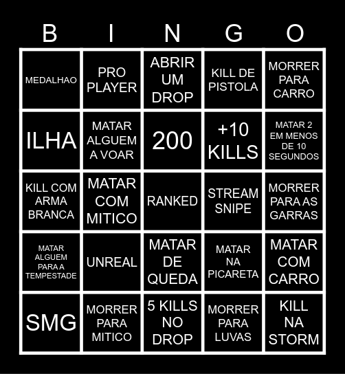 FORTNITE BINGO Card