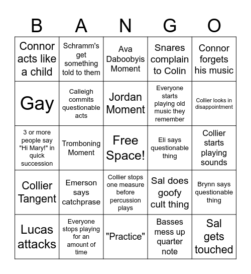 Band Bingo! Bingo Card