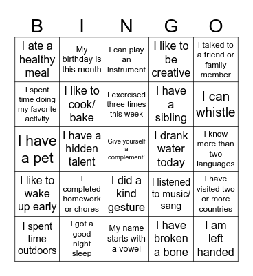 GETTING TO KNOW YOU Bingo Card