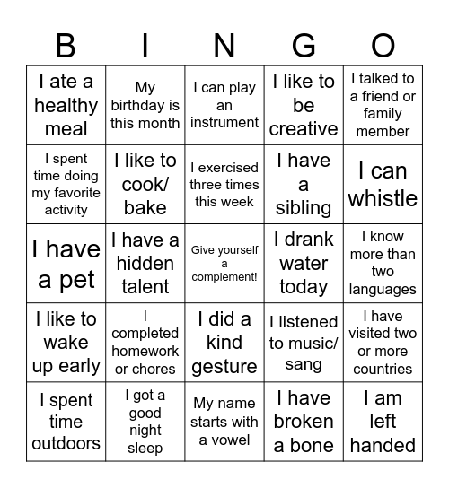 GETTING TO KNOW YOU Bingo Card