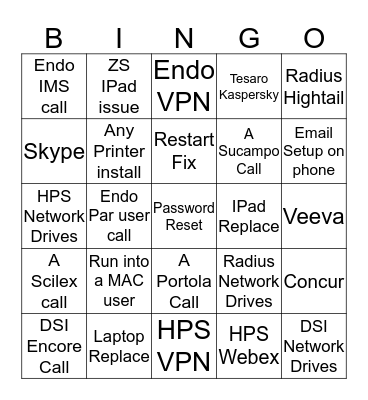 HPS Service Desk Bingo Card