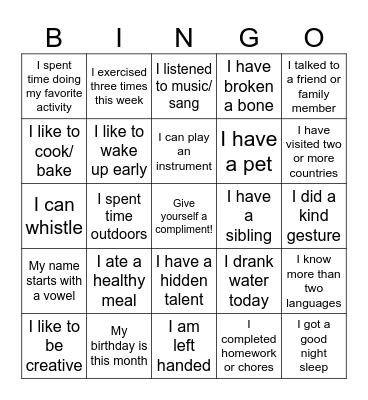 GETTING TO KNOW YOU Bingo Card