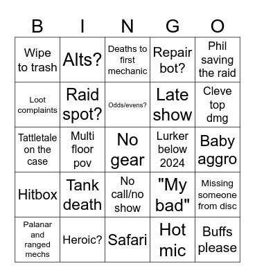 Dread Bingo Card