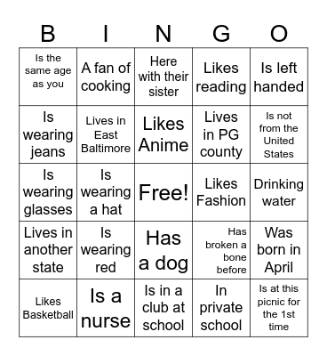 Find someone that..... Bingo Card