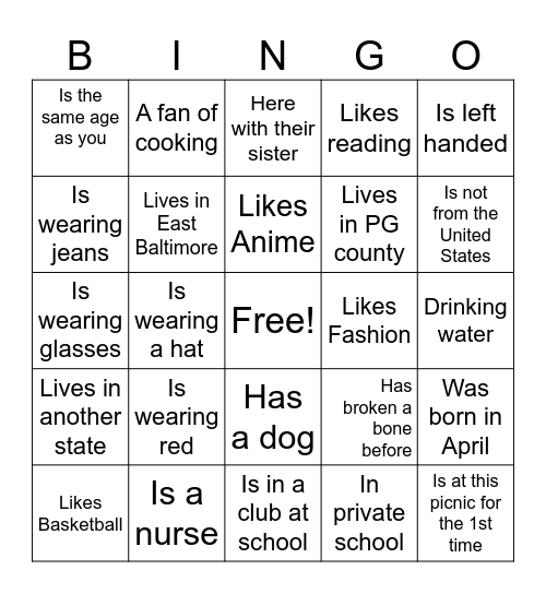 Find someone that..... Bingo Card