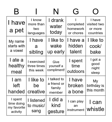 GETTING TO KNOW YOU Bingo Card