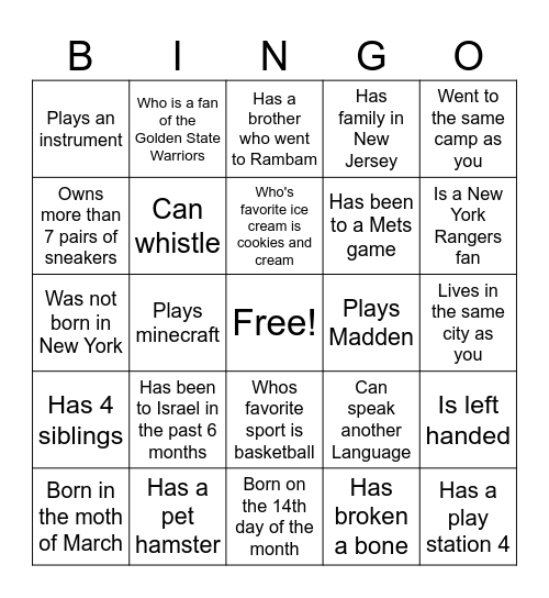 Find someone who....... Bingo Card