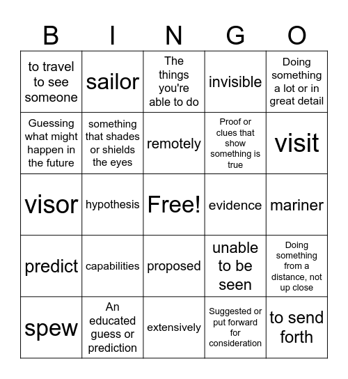 Into the Deep Vocabulary Bingo Card