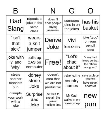 Mr Paneris, Homegroup and Maths Bingo Card