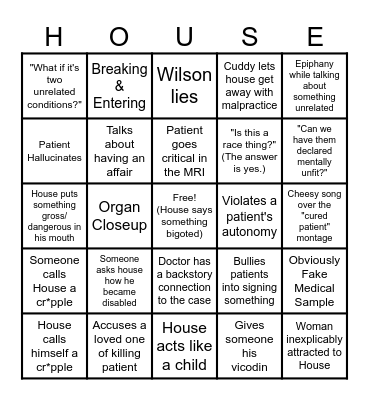 House MD Bingo Card