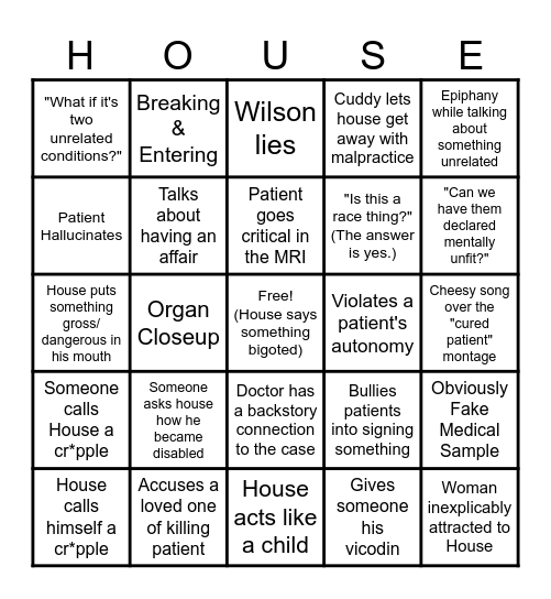 House MD Bingo Card