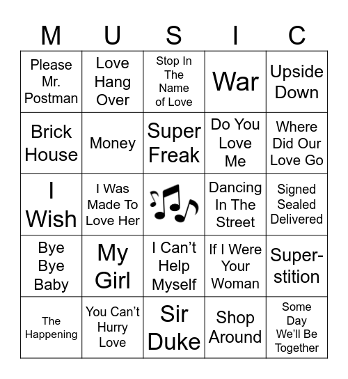 Motown Bingo Card