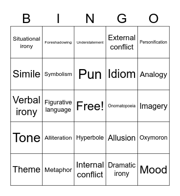 Literacy Bingo Card