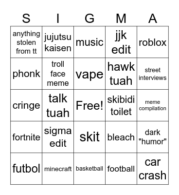 youtube shorts Bingo Card