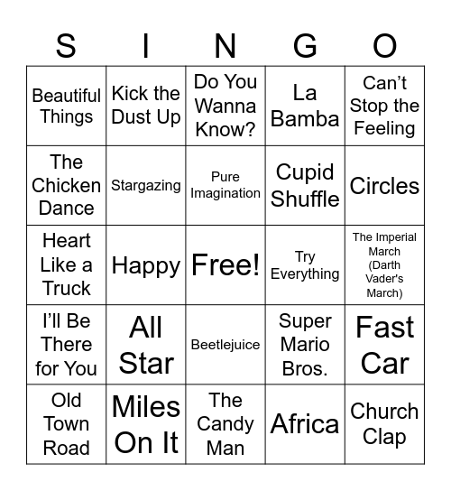 Panther Den SINGO Bingo Card