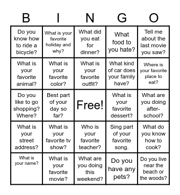 Social Skills Bingo Card