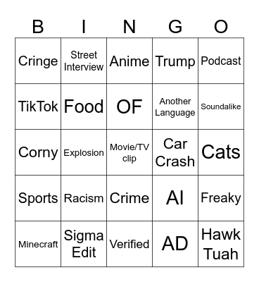 Instagram Bingo Card
