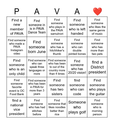 PAVA Leadership Conference 2024 Bingo Card
