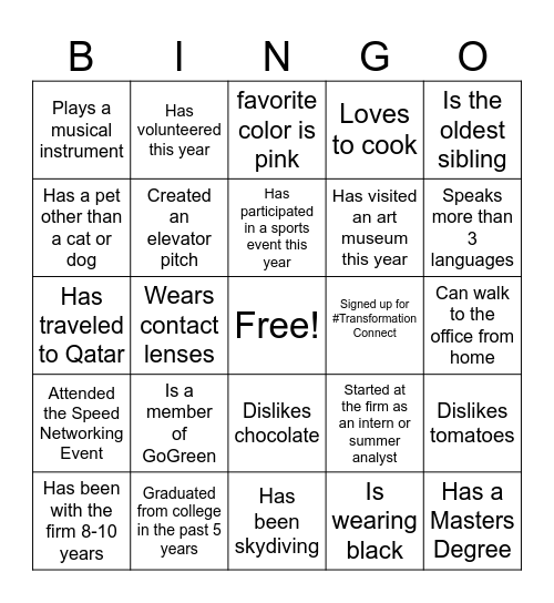 Team Mingle Bingo Card