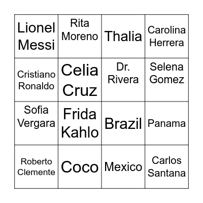 Hispanic Heritage Month Bingo Card